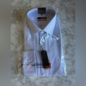 NWT Seidensticker Men's Blue Dot Slim Dress Shirt with Point Collar size 43